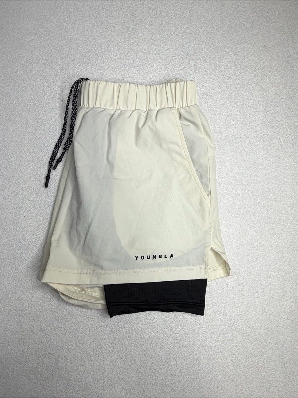 YoungLA Swift 2-in-1Compression Liner Shorts•Cream/Black Mesh Built in Liner - Picture 8 of 9